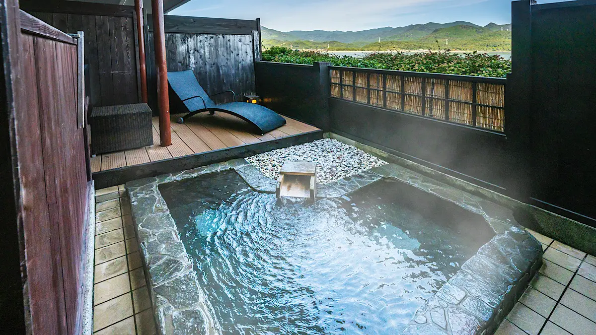 Traditional Japanese room with hot spring